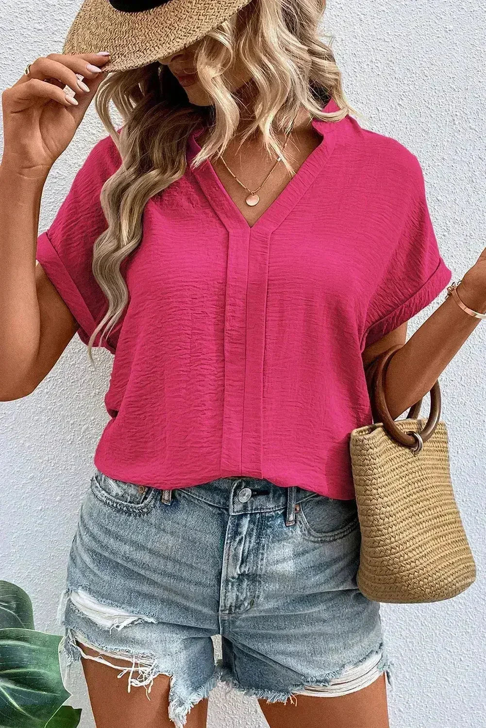 White Notched Neck Batwing Sleeve Blouse | Femstylo - Femstylo