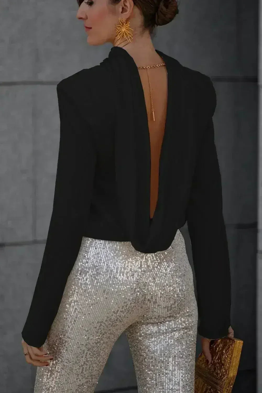 Backless Cowl Neck Long Sleeve Blouse – Elegant & Stylish | Femstylo - Femstylo