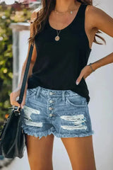 Gypsy Mid-rise Distressed Denim Shorts - Femstylo