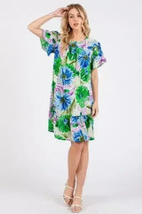 Ces Femme Floral Ruffled Short Sleeve Dress - Femstylo