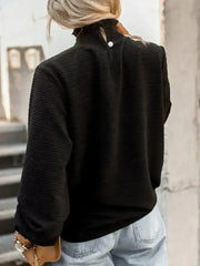 Smocked Frill Mock Neck Long Sleeve Blouse - Femstylo