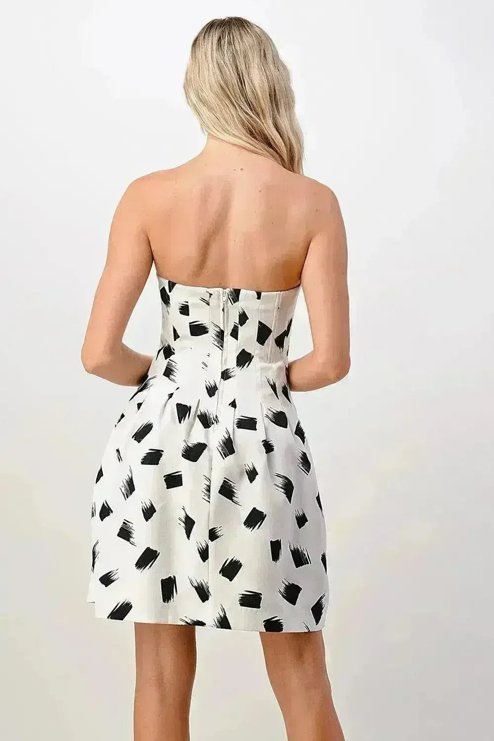Strapless Printed A-Line Dress - Femstylo