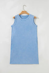 Beau Blue Mineral Wash Pocket Tank Mini Dress - Femstylo