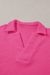 White Textured V Neck Collared Split Hem T Shirt - Femstylo