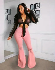 Black gothic style woven crop top women Sexy transparent club - Femstylo