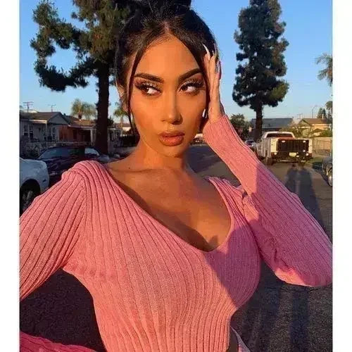 Cotton black short crop top Women autumn v neck off shoulder - Femstylo