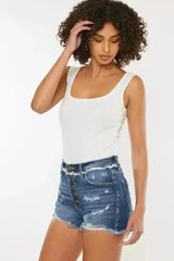 Kancan Distressed Button Fly Denim Shorts - Femstylo