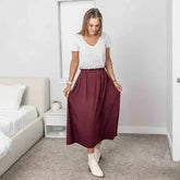 Paperbag Waist Midi Skirt With Pockets - Femstylo