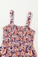 Purple Floral Square Neckline Stretch High Waist Jumpsuit - Femstylo