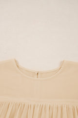 Parchment Pleated Ruffle Long Sleeve Chiffon Blouse