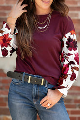 Wild Ginger Classic Floral Sleeve Patchwork Round Neck Blouse