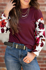 Wild Ginger Classic Floral Sleeve Patchwork Round Neck Blouse