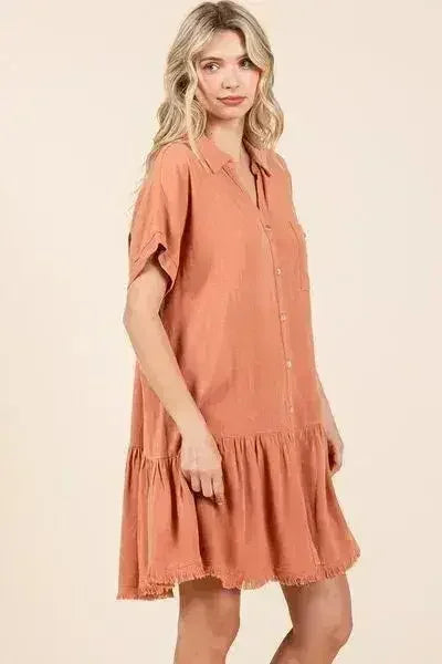 Mittoshop Linen Blend Button Down Shirt Mini Dress - Femstylo