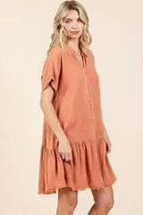 Mittoshop Linen Blend Button Down Shirt Mini Dress - Femstylo