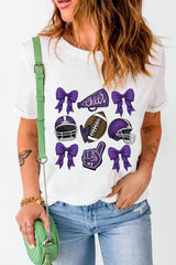 Game Day Rugby Tee: White Cheer Helmet & Bow Graphic T-Shirt