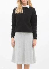 High Waisted Wool Knit Midi Skirt In Heather Grey - Femstylo