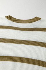 Khaki Stripe Side Tie Loose Knitted Top