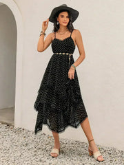 Lace Detail Layered Printed Midi Cami Dress - Femstylo