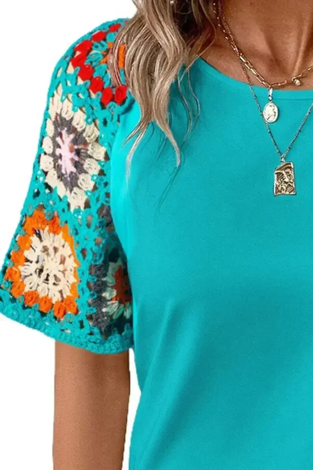 Geometric Round Neck Short Sleeve Blouse | Femstylo - Femstylo