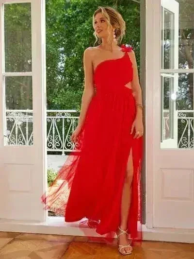 Cutout Slit Single Shoulder Maxi Dress - Femstylo