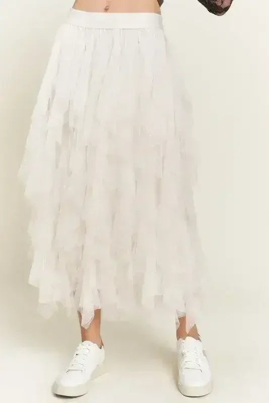 PLUS LAYER POLKA DOT MESH LINED A-LINE MIDI SKIRT - Femstylo