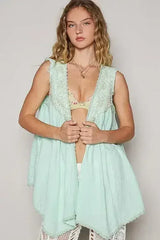 POL Embroidered Pearls Open Front Sleeveless Cardigan - Femstylo