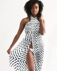 Sheer Swimsuit Cover Up Abstract Print Black and White - Femstylo