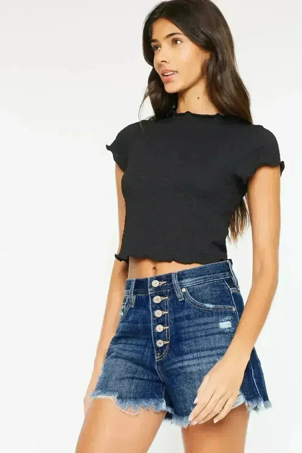 Kancan Raw Hem Button-Fly Denim Shorts - Femstylo