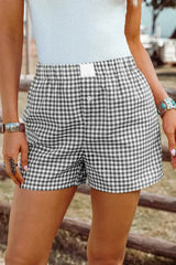 Blue Vintage Gingham Print High Waisted Loose Shorts - Femstylo