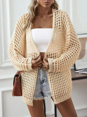 Openwork Open Front Long Sleeve Cardigan - Femstylo