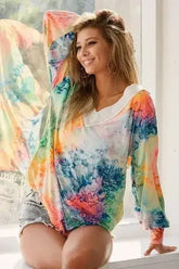 BiBi Tie Dye Soft Knit Jersey V-Neck Top | Femstylo - Femstylo