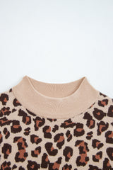 Khaki Leopard Print High Neck Shift Mini Sweater Dress - Femstylo