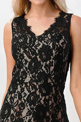 Sleeveless Lace Overlay Dress with Scalloped Edges - Femstylo