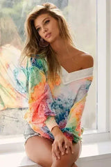BiBi Tie Dye Soft Knit Jersey V-Neck Top | Femstylo - Femstylo