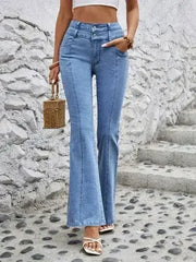 High Waist Flare Jeans with Pockets - Femstylo