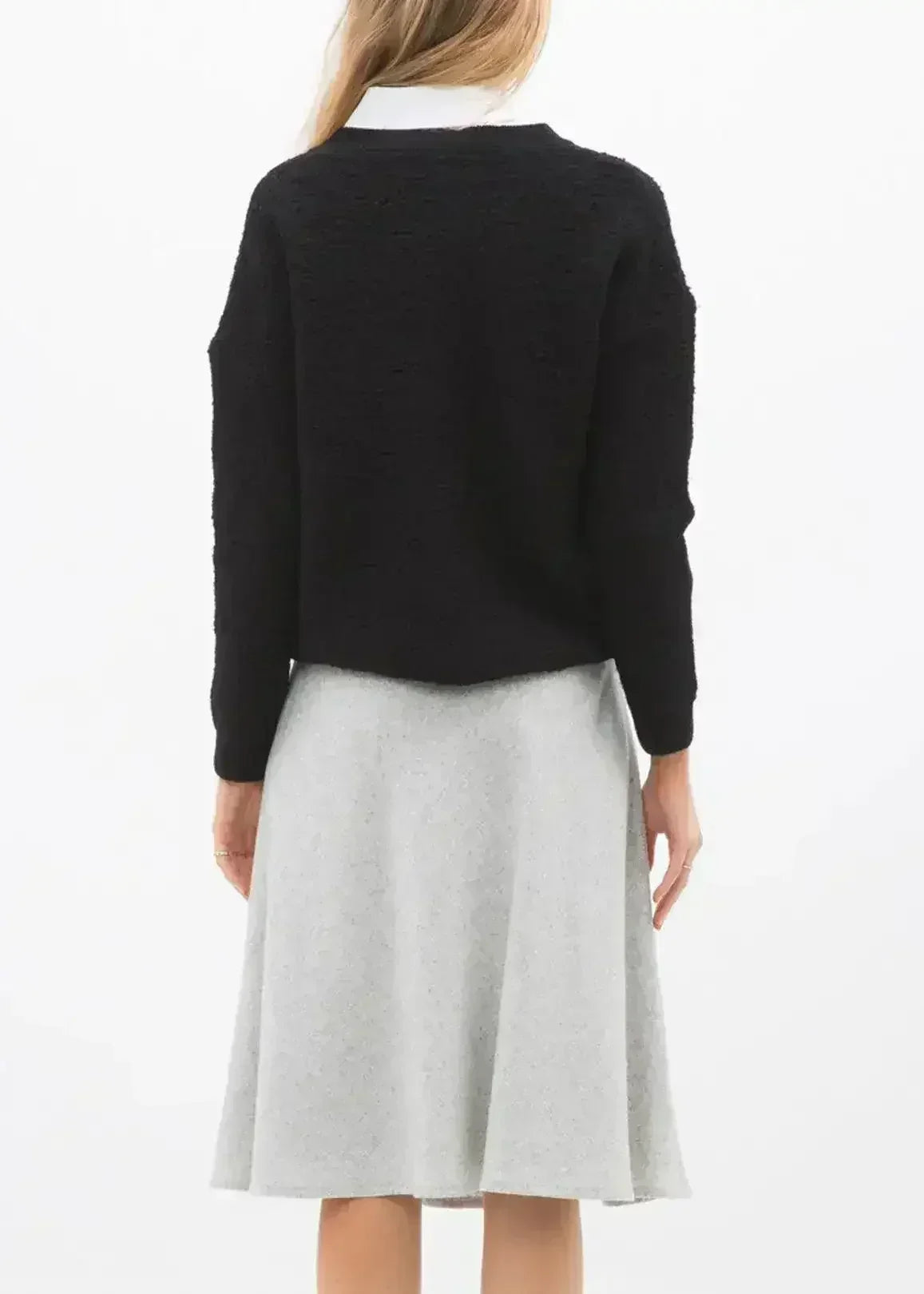 High Waisted Wool Knit Midi Skirt In Heather Grey - Femstylo