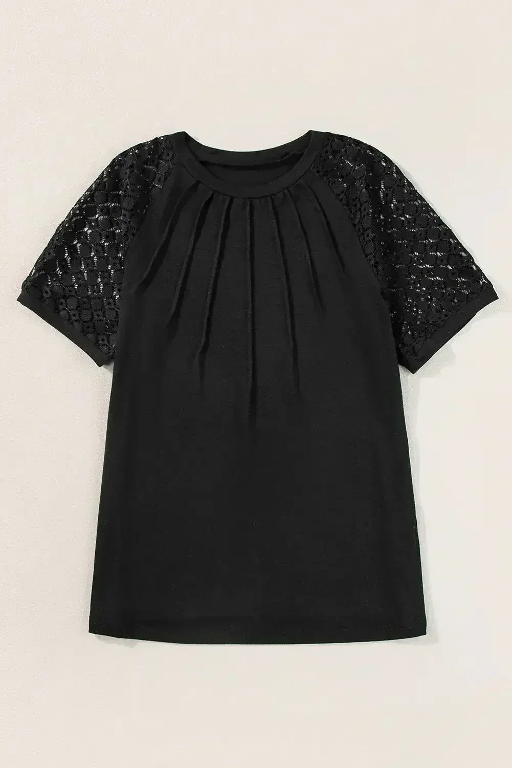 Pale Khaki Seamed Detail Contrast Lace Raglan Sleeve Tee - Femstylo