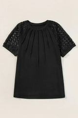 Pale Khaki Seamed Detail Contrast Lace Raglan Sleeve Tee - Femstylo