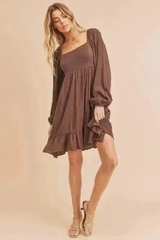 Aemi + Co Ruffled Hem Square Neck Balloon Sleeve Mini Dress - Femstylo