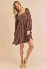 Aemi + Co Ruffled Hem Square Neck Balloon Sleeve Mini Dress - Femstylo