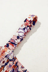 Purple Floral Square Neckline Stretch High Waist Jumpsuit - Femstylo