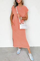Carrot Mineral Wash Pocketed T-shirt Dress - Femstylo