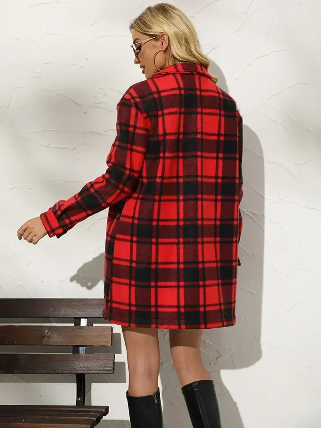 Plaid Collared Longline Coat - Femstylo