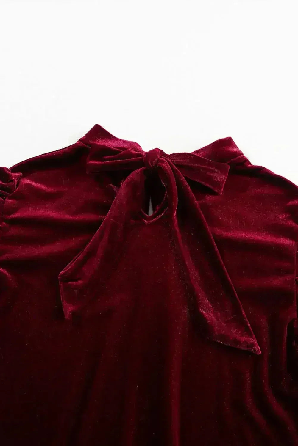 Fiery Red Velvet Blouse - Mock Neck & Puff Sleeves | Femstylo - Femstylo