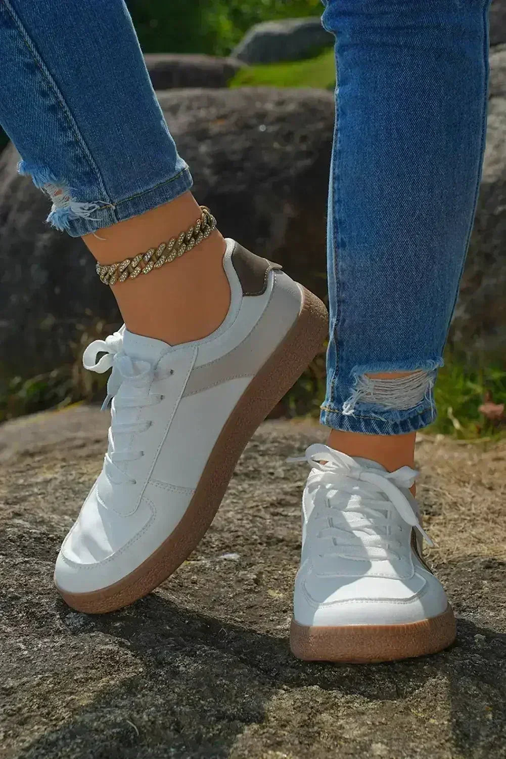 Navy Blue PU Leather Lace Up Sneakers - Femstylo