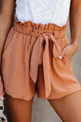 Ruffled Tied Waist Solid Shorts - Femstylo