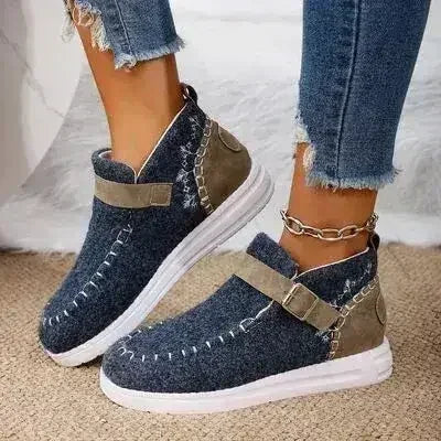 Contrast Round Toe Buckle Sneakers - Femstylo