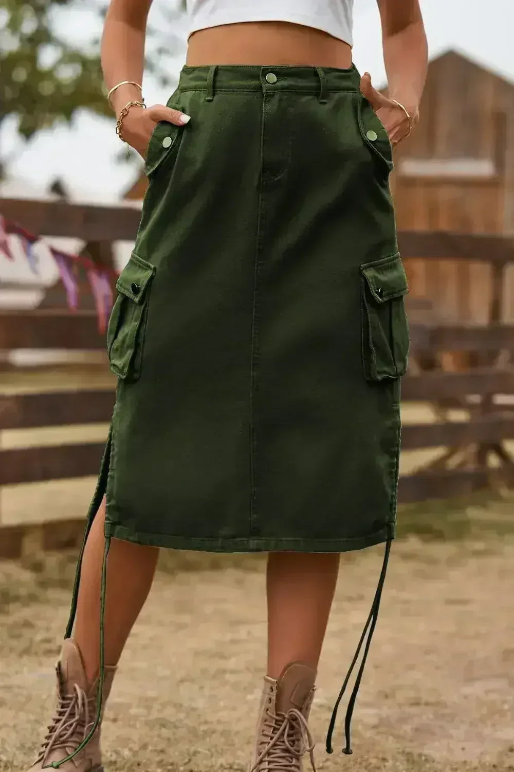 Drawstring Denim Cargo Skirt - Femstylo