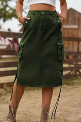 Drawstring Denim Cargo Skirt - Femstylo