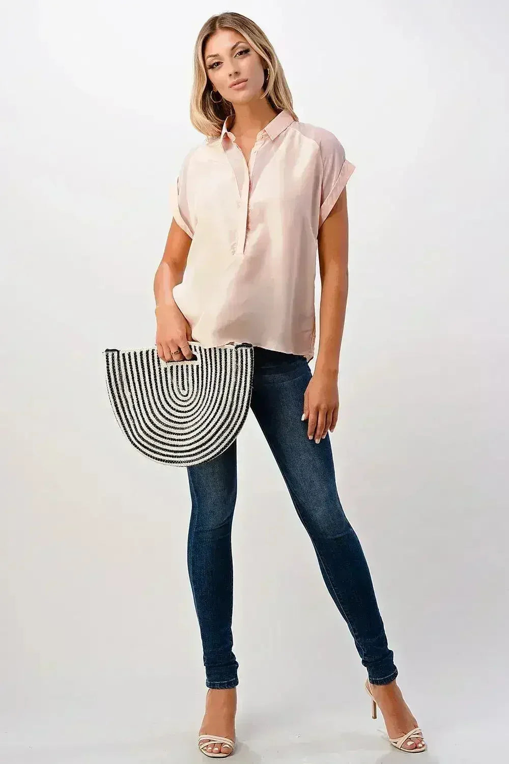 Rolled Sleeve Button-Up Satin Blouse - Femstylo